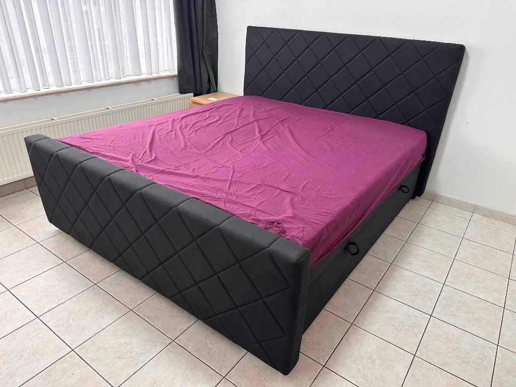 Bed, Ophalen, Overige materialen, Zwart, Tweepersoons