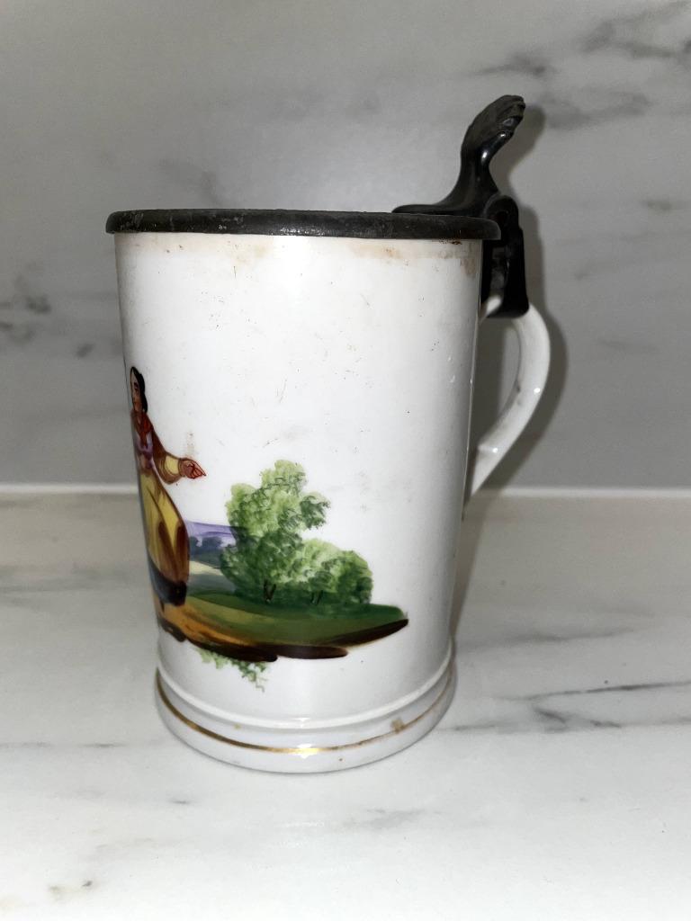 Biedermeier/Old Paris porseleinen mok met deksel, Antiek en Kunst, Ophalen of Verzenden