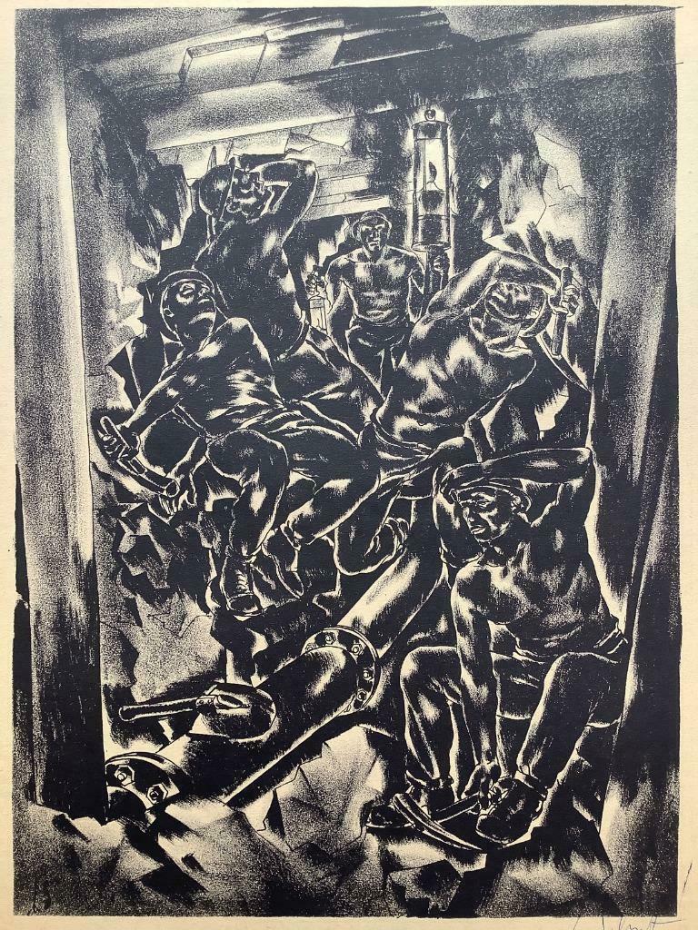 litho Lode Sebregts (1906-2002) Mijnwerkers, 1936, Antiek en Kunst, Ophalen of Verzenden