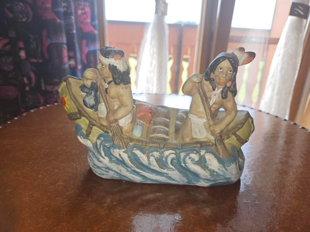 2 indianen in boot beeld, Ophalen of Verzenden