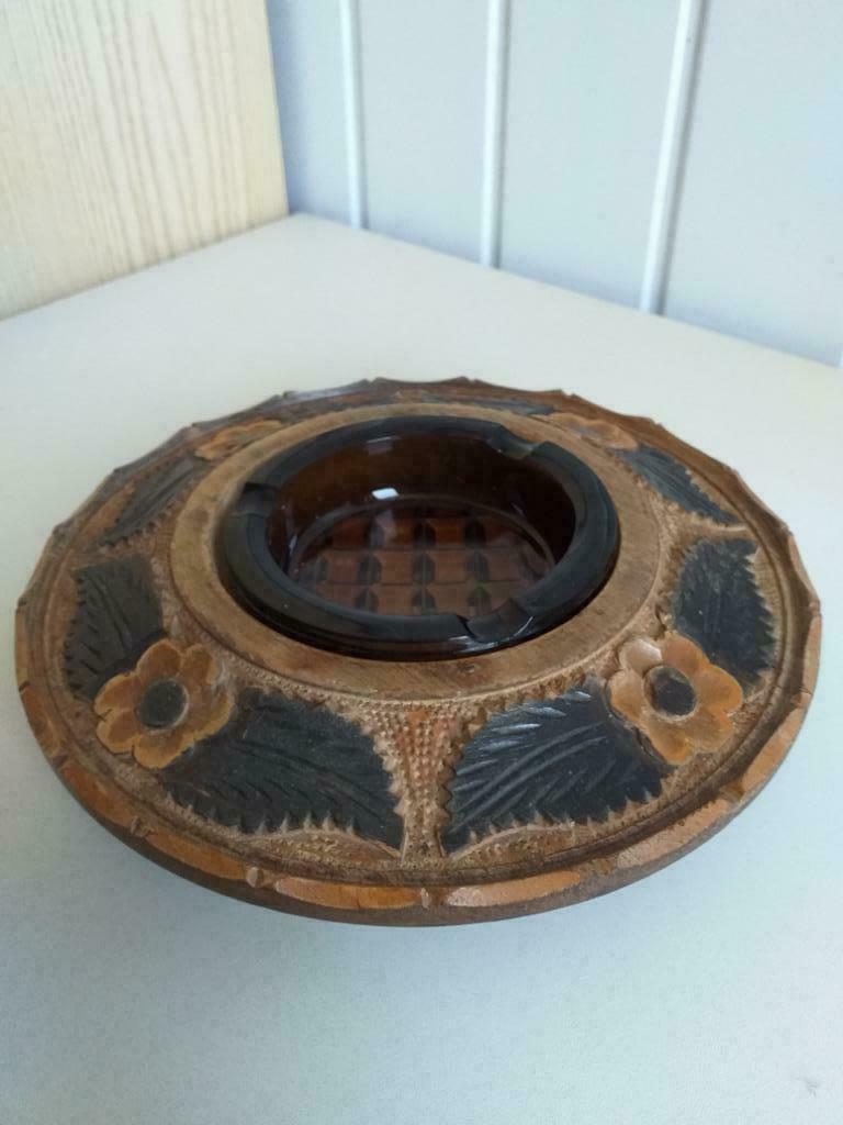 asbak hout en rustiek glas jaren 1950, Ophalen, Zo goed als nieuw, Asbak