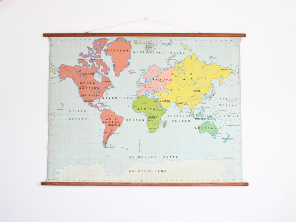 Oude wereldkaart, Antiek en Kunst, Antiek | Schoolplaten, Aardrijkskunde, Ophalen of Verzenden