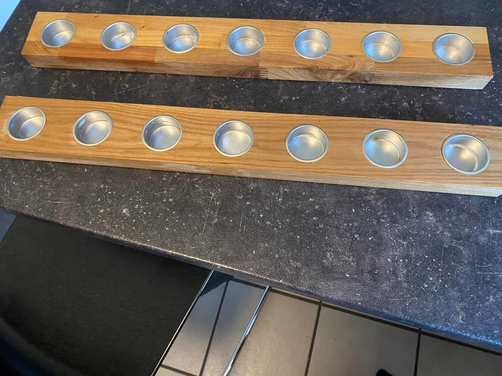 2  bougeoirs en bois allongés, Ophalen, Zo goed als nieuw, Hout