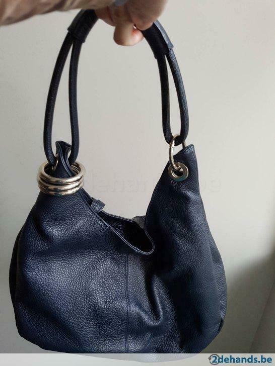 lederen handtas, donker blauw, Handtassen en Accessoires, Tassen | Damestassen, Ophalen of Verzenden, Nieuw, Blauw, Handtas