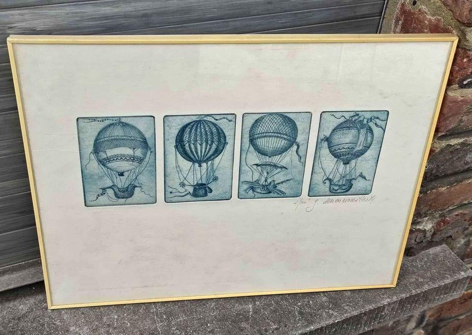 Gravure montgolfière signe, Enlèvement ou Envoi