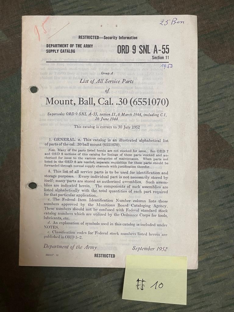 ABL - Militair reglement - Mount, Ball, Cal .30 Mittailleuse, Verzamelen, Ophalen of Verzenden