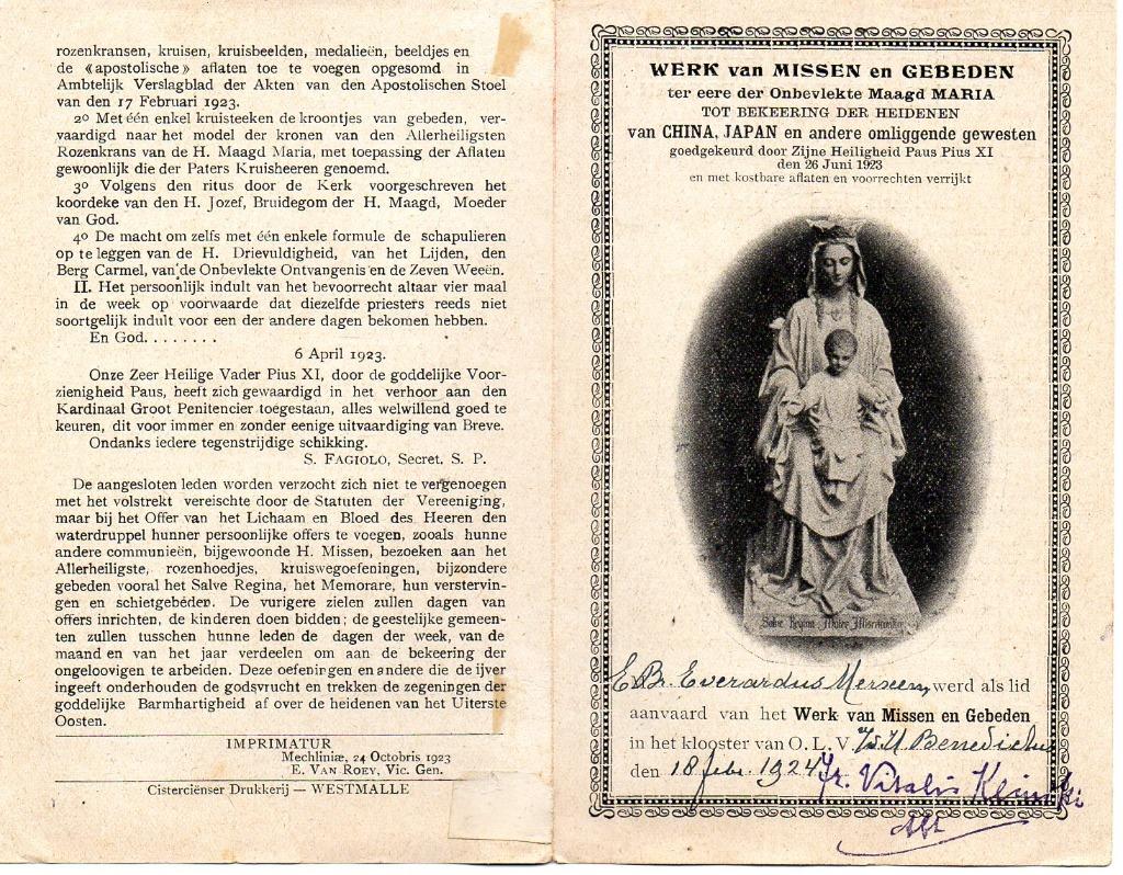 devotieprentje Maagd Maria ter bekering China en Japan, Ophalen of Verzenden, Kaart of Prent, Christendom | Katholiek