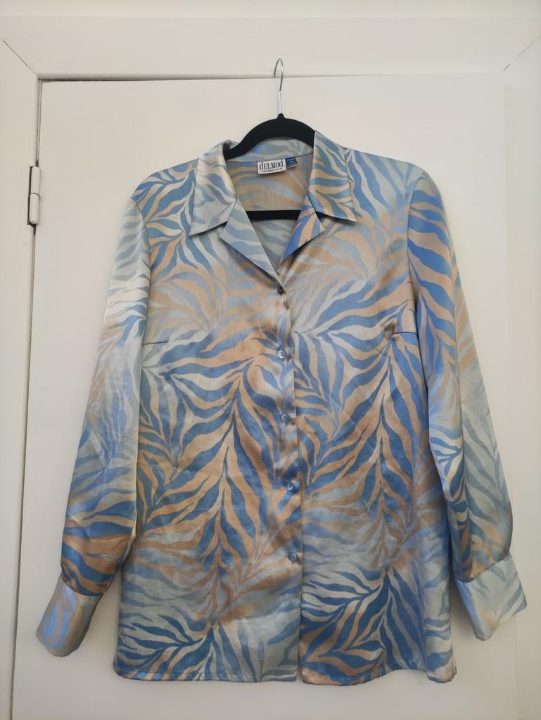 Satijnen blouse zebra print - Delmod - maat 40, Kleding | Dames, Maat 38/40 (M), Blauw, Delmod, Ophalen of Verzenden