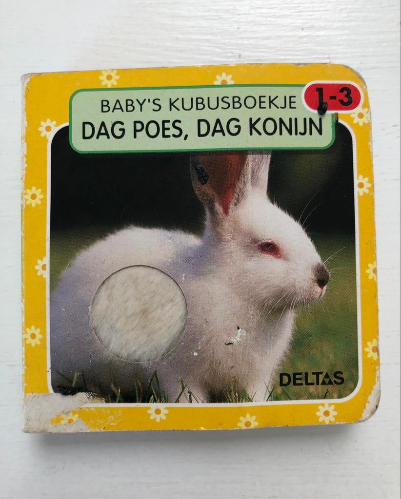 Baby’s kubusboekje Dag poes, dag konijn Deltas 1-3, Enlèvement ou Envoi, Utilisé, Deltas, Livre à déplier, à toucher ou à découvrir