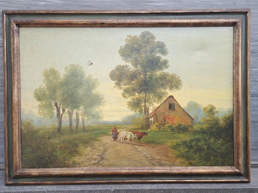 Huile sur toile paysage signe Paul schouten, Antiquités & Art, Enlèvement