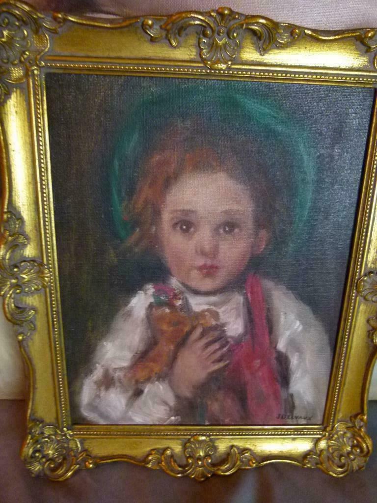vintage schilderijtje J. Delvaux 70er jaren jongen met hoed, Ophalen of Verzenden, Huis en Inrichting