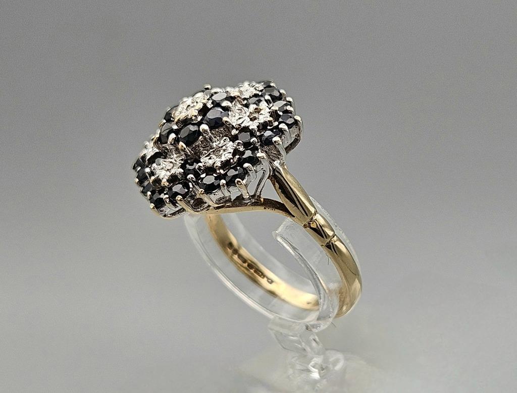 Bague vintage en or, pierre précieuse, saphir et diamant. 20, Enlèvement ou Envoi, Plus petit que 17, Comme neuf, Or