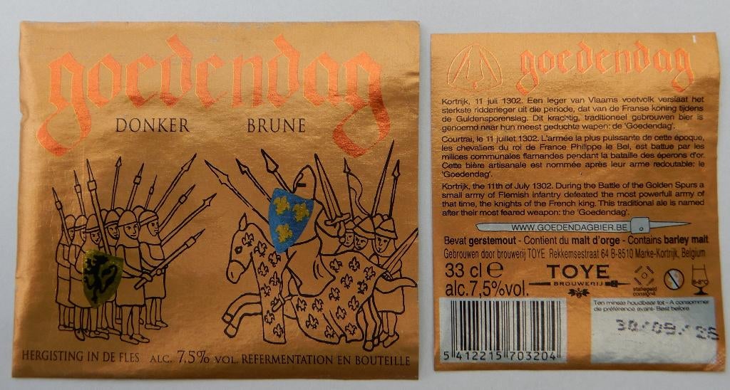 Bieretiket Goedendag donker Brouwerij Toye (12d1), Ophalen of Verzenden, Gebruikt