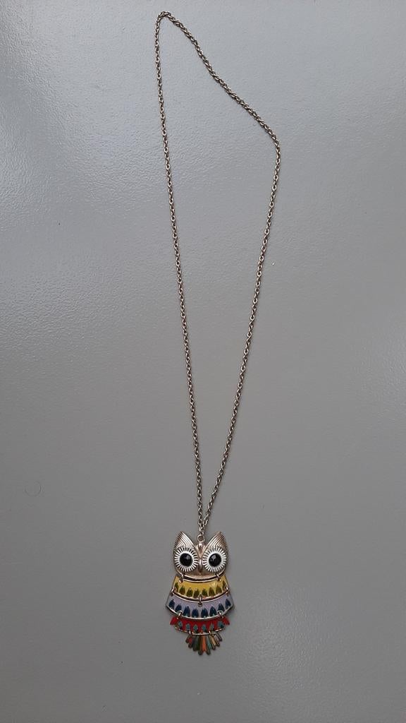 Lange ketting met kleurrijke uil, Handtassen en Accessoires, Kettingen, Ophalen of Verzenden, Zo goed als nieuw