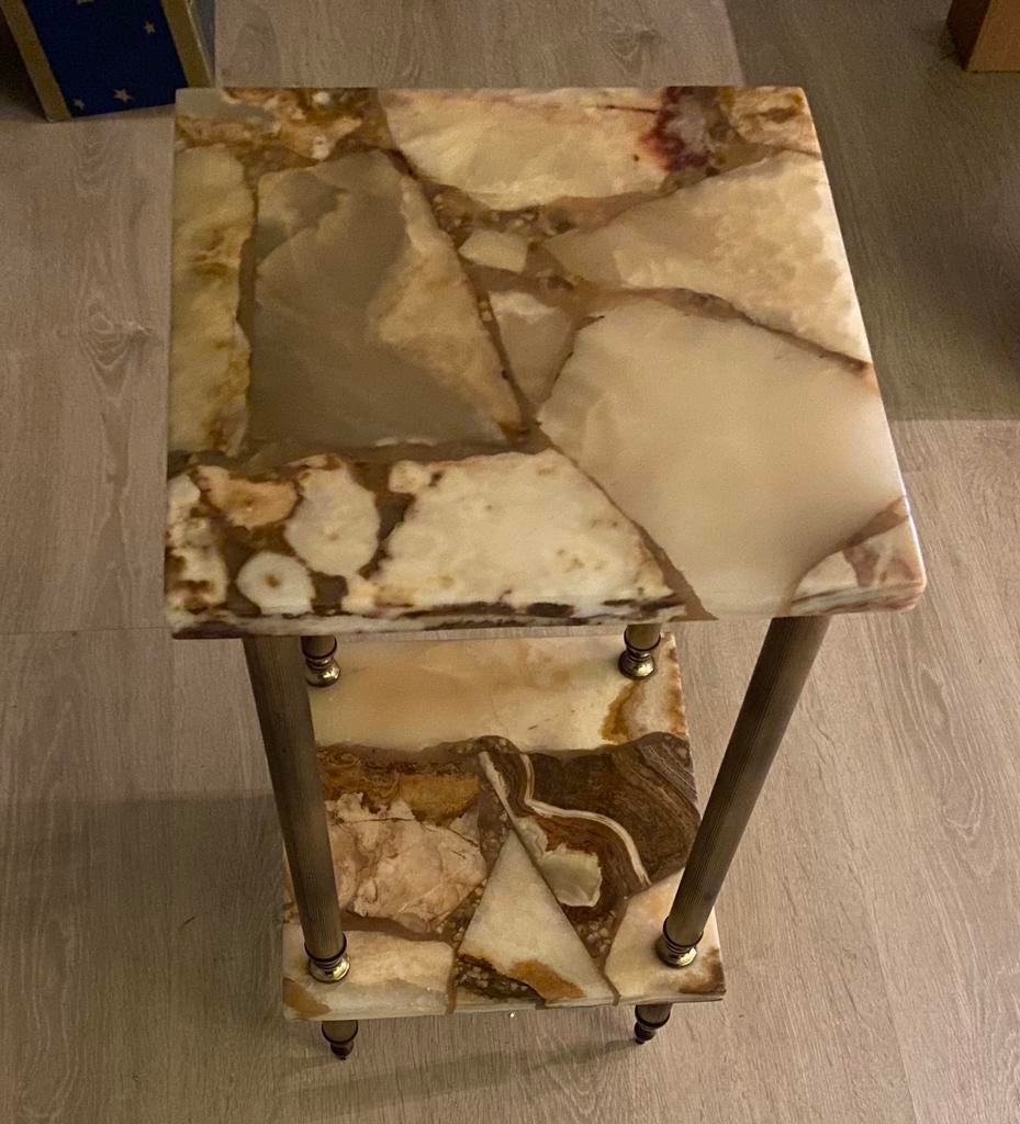 Bijzettafel in messing /onyx, Huis en Inrichting, Tafels | Bijzettafels, Ophalen, Zo goed als nieuw