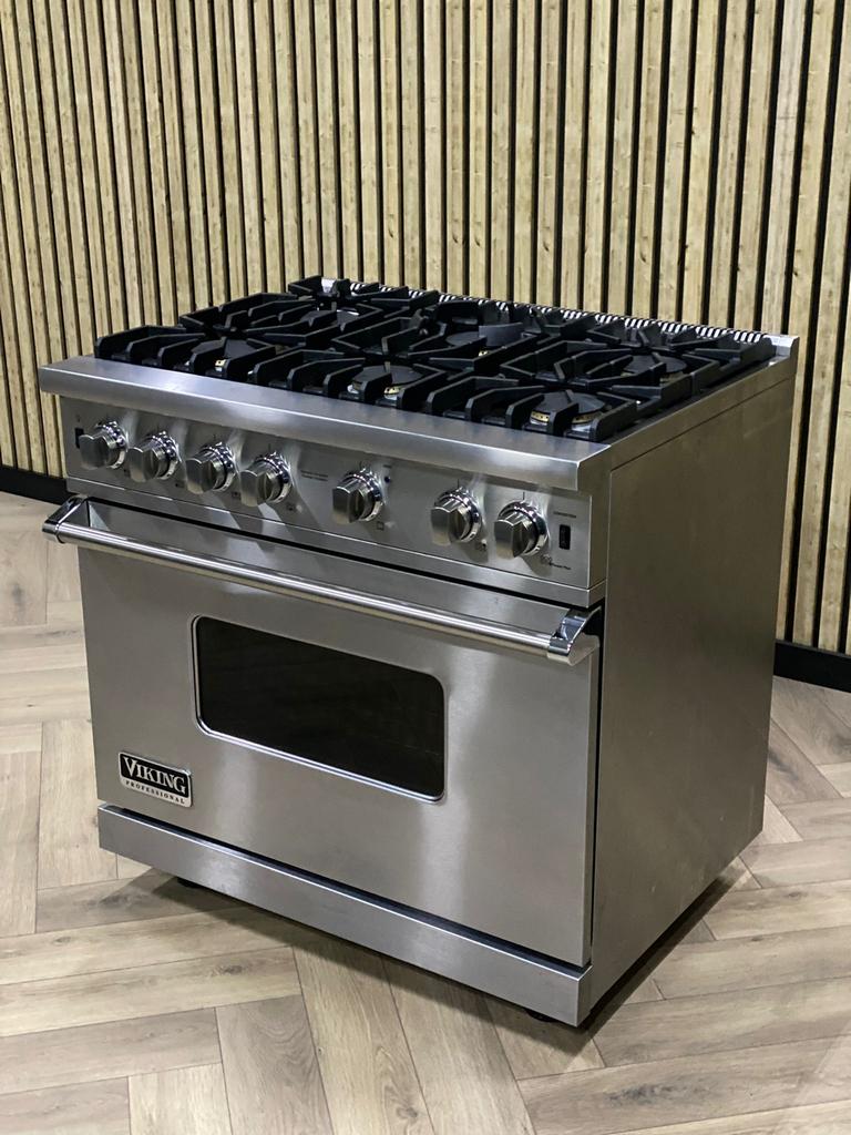 Prachtig Luxe Viking 91cm Fornuis Inox + Gas + Elektr. Oven, Grill, Ophalen of Verzenden, Zo goed als nieuw, Gas