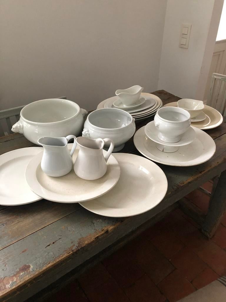 ANTIEK SERVIES WIT BORD SCHAAL KAN KOM, Ophalen of Verzenden