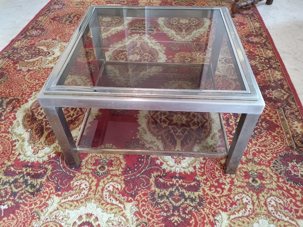 Tables basses vintage en acier chromé et verre fumé, Maison & Meubles, Tables | Tables de salon, Enlèvement, Utilisé, Verre