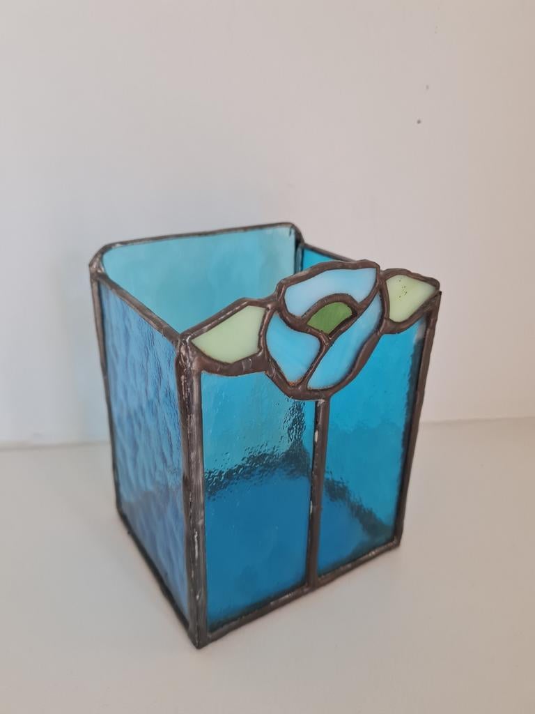 Blauw pennenhouder/vaasje Tiffany, Antiek en Kunst, Ophalen