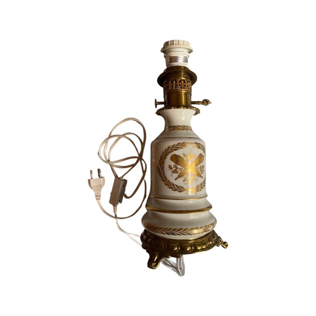 Gouden porseleinen lamp met voet - Empire Mouches Decor, Ophalen of Verzenden