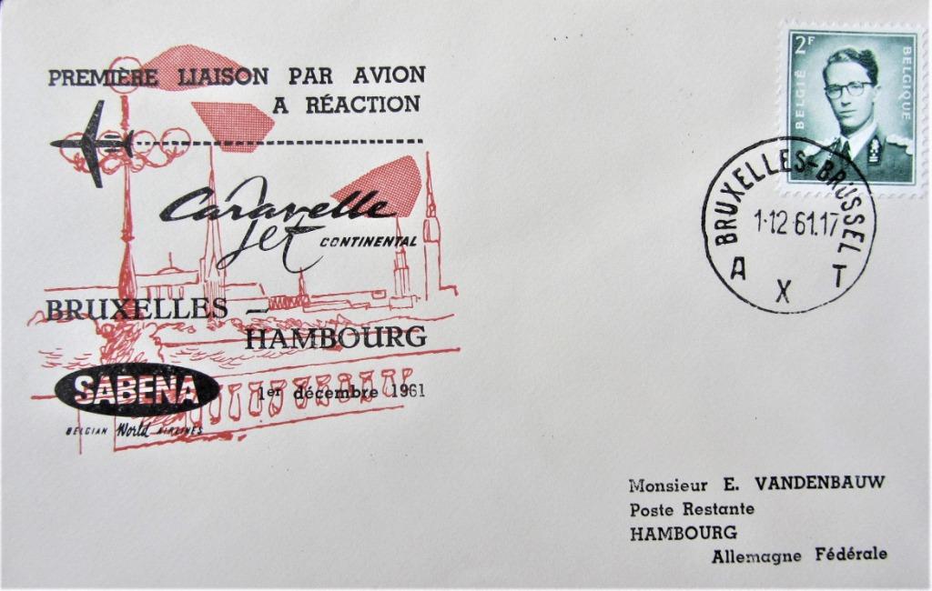 FDC SABENA- BRUSSEL- HAMBURG 1961, Enlèvement ou Envoi, Affranchi, Avions