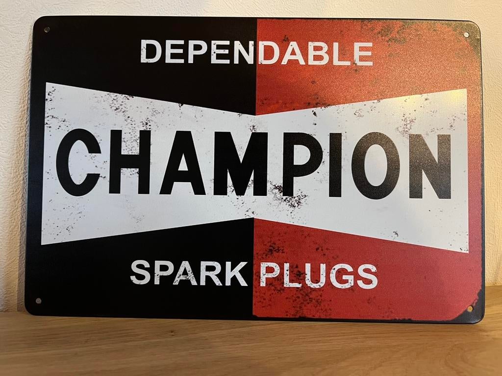Champion kaars metalen plaat, Ophalen of Verzenden, Zo goed als nieuw