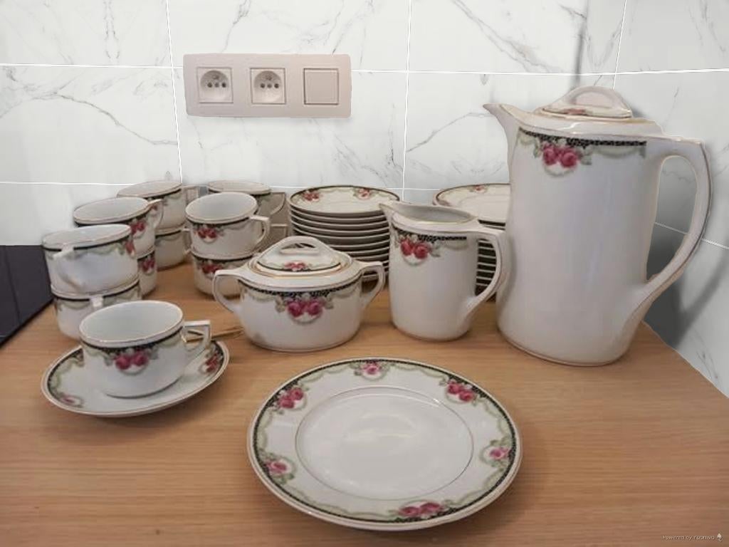 Koffieservies vintage bloemen - aperiefschaal - blauw wit, Huis en Inrichting, Keuken | Servies, Ophalen