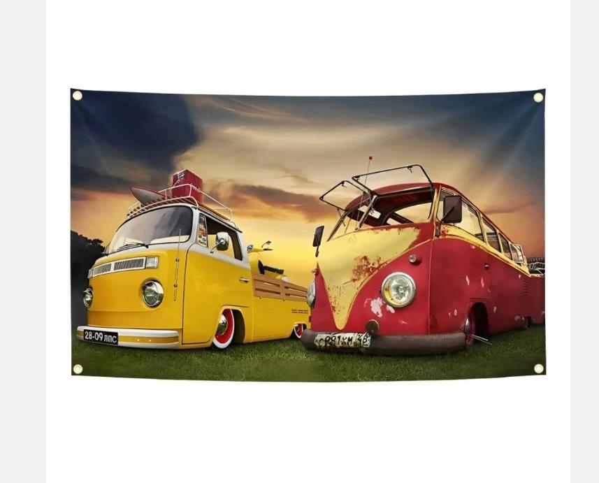 Grote vlaggen Retro VW Busjes (150x90cm), Ophalen of Verzenden, Nieuw