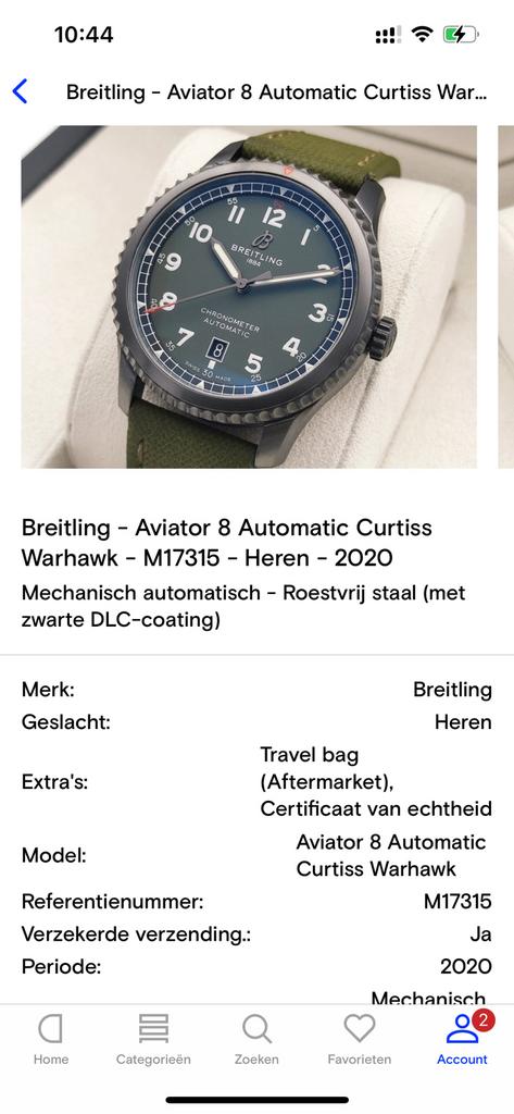 Breitling aviator 8, Handtassen en Accessoires, Horloges | Heren, Ophalen of Verzenden, Zo goed als nieuw, Breitling