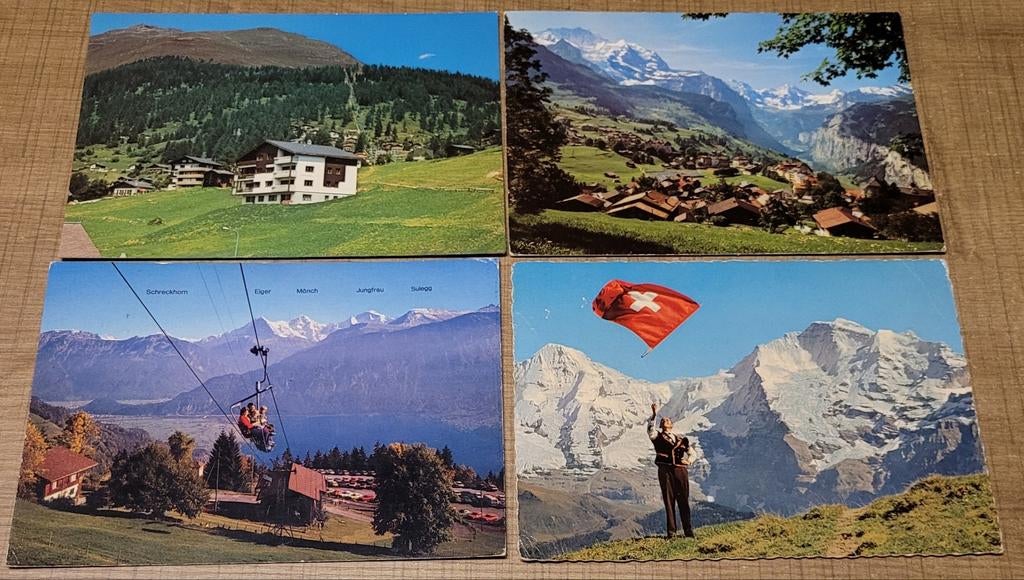 4 oude postkaarten: Zwitserland, Enlèvement ou Envoi, 1940 à 1960, Affranchie, Europe autre