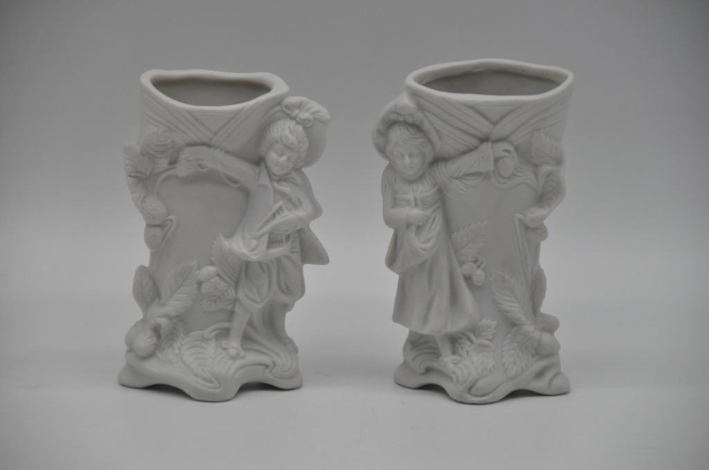 Art nouveau - Paire de vases à biscuits - enfants/plantes, Enlèvement ou Envoi