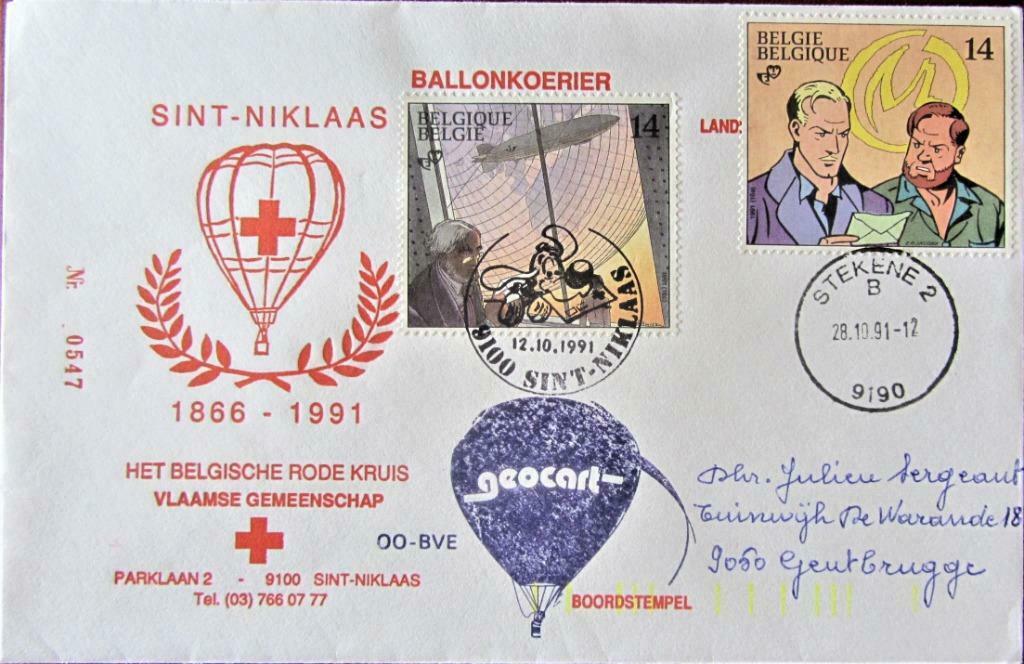 FDC- BELGIË- BALLONPOST- ST.NIKLAAS- STEKENE, Postzegels en Munten, Ophalen of Verzenden, Gestempeld, Overige thema's