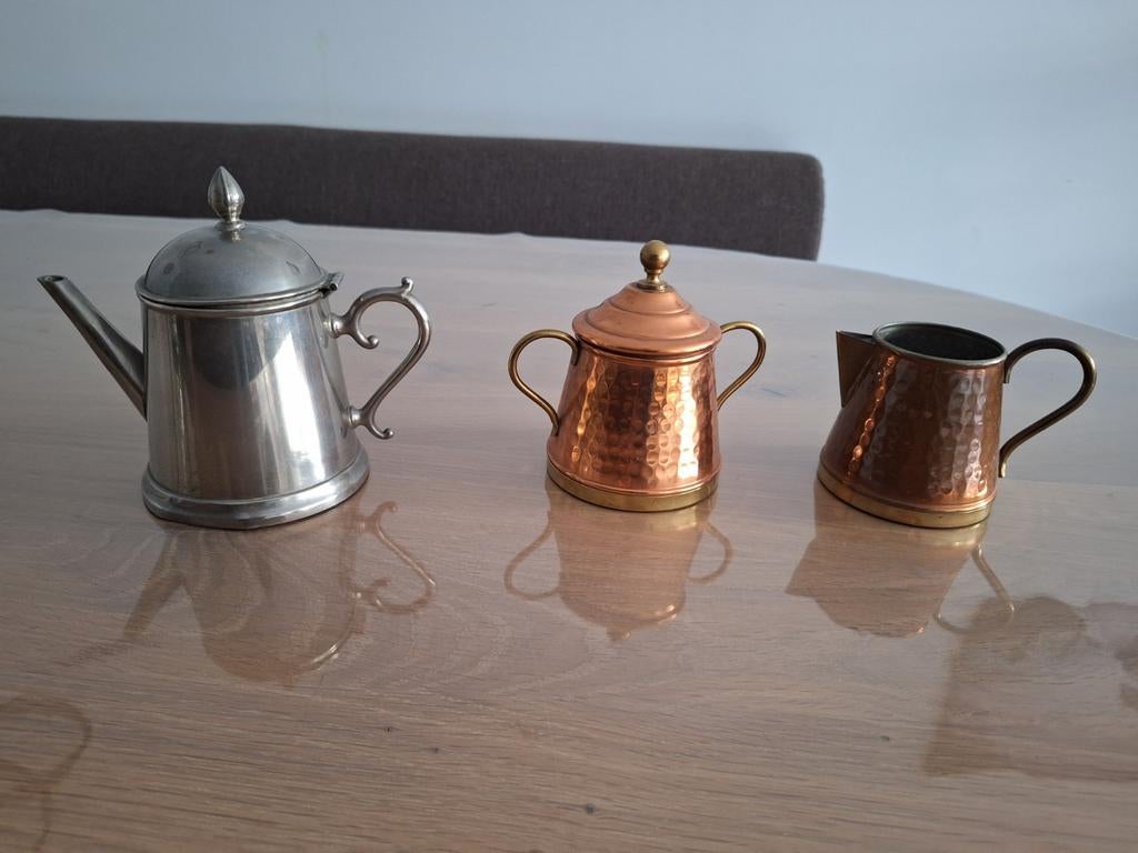 Decoratieve set: Koperen en tinnen kannetjes (Vintage look), Ophalen of Verzenden