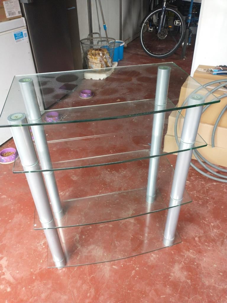 Glazen Tv-meubel of bijzettafeltje, Ophalen, Gebruikt, 50 tot 100 cm, Glas