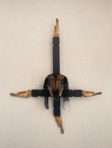 Croix en bois wicca - cabinet curiosités, Huis en Inrichting, Ophalen of Verzenden, Zo goed als nieuw