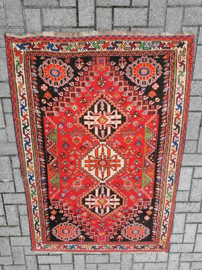 Vintage handgeknopte wolen tapijt Shiraz Iran, Ophalen