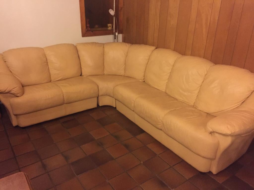 Lederen hoekzetel geel, Ophalen of Verzenden, Zo goed als nieuw, Leer