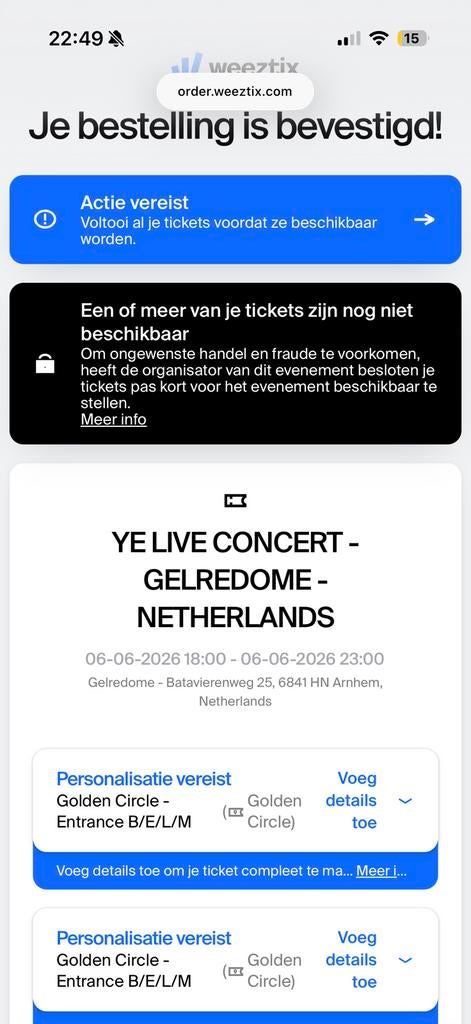 Kanye West Gelredome - 1x tickets Golden Circle, Tickets en Kaartjes, Twee personen