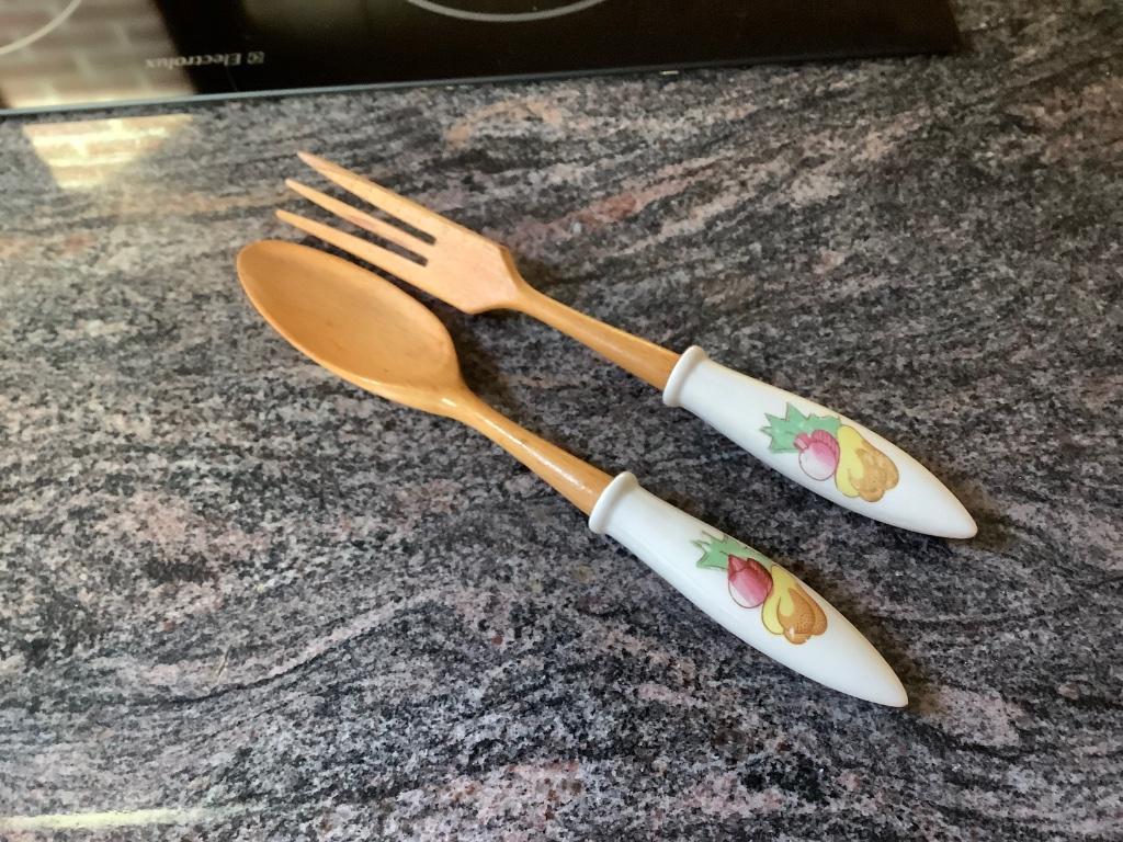 Vintage Sla bestek, Huis en Inrichting, Keuken | Bestek, Ophalen of Verzenden, Hout