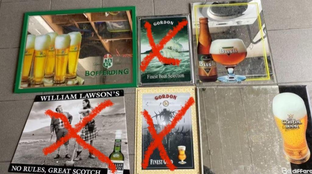 3 vintage metalen bierplaten met spiegel, Enlèvement