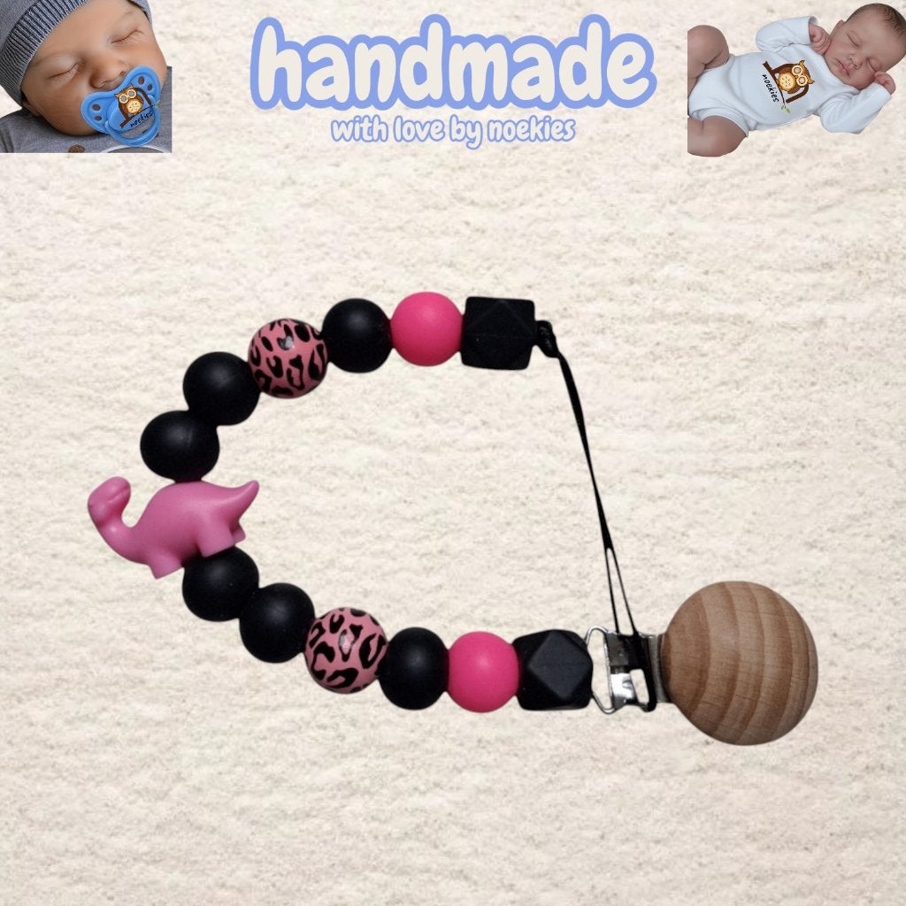 Attache tétine noekies motif dino panthère noir rose n 29, Enlèvement ou Envoi, Neuf, Cadeau d'accouchement