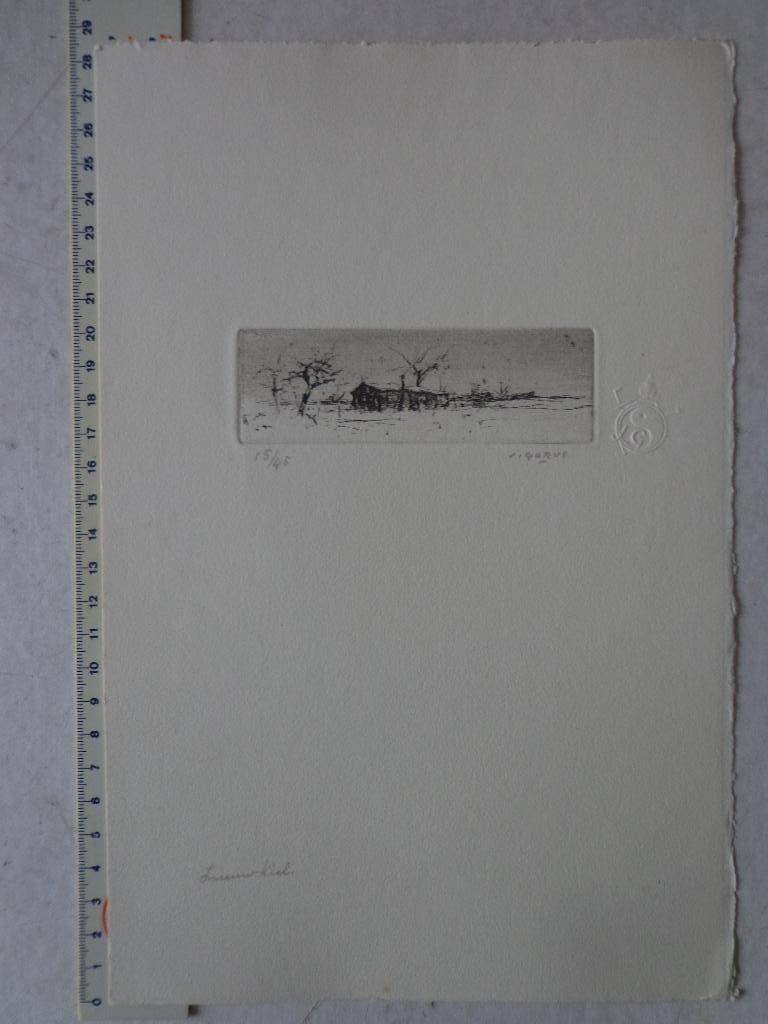 kleine ets van Jaak of Jacques Gorus "Sneeuw op het Kiel", Enlèvement ou Envoi, 1950 - 1999, Paysage, Eau-forte