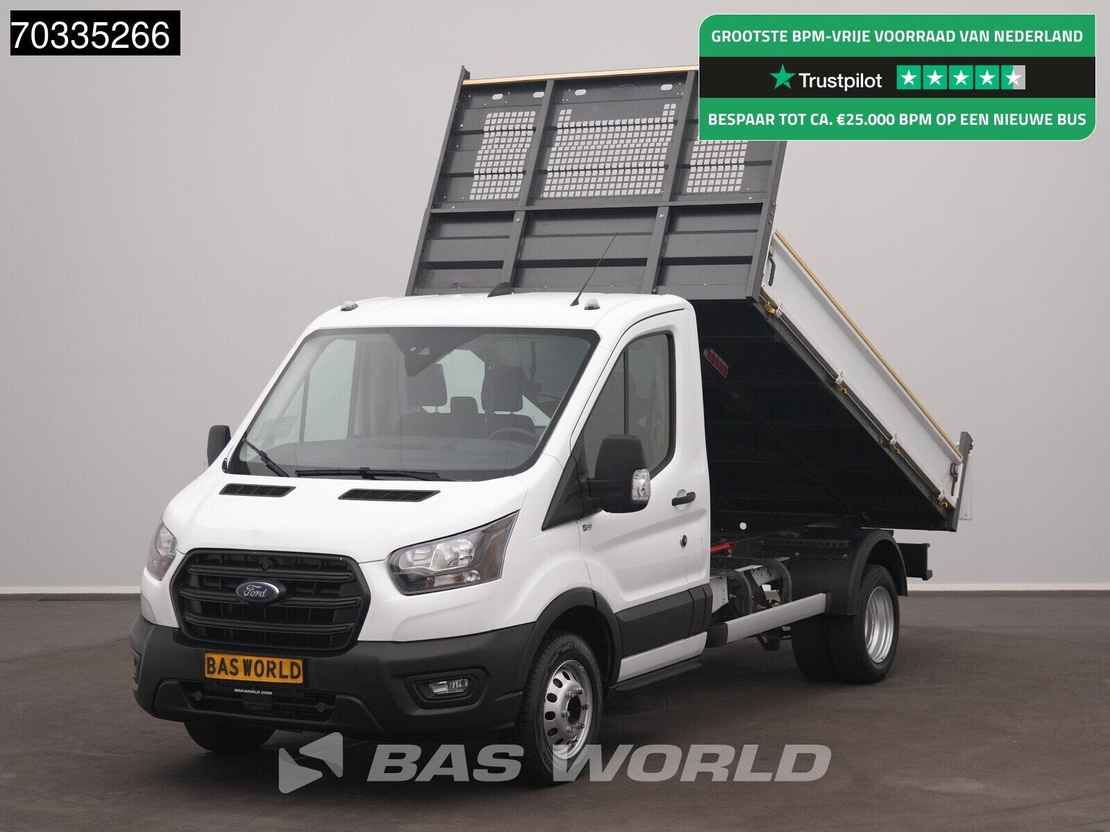 Ford Transit 165pk Kipper Dubbellucht 3,5t Trekhaak Airco Ca, Stof, 4 cilinders, Wit, Bedrijf