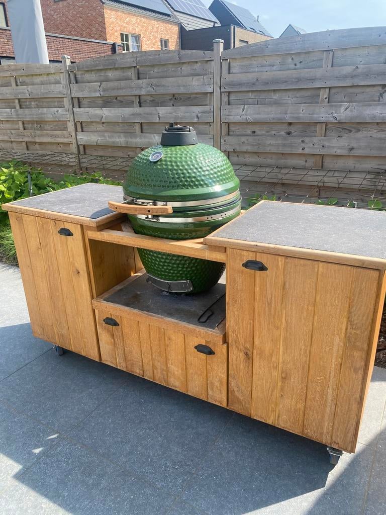 BBQ Komando in buitenmeubel eik op wielen, Ophalen, Gebruikt, Houtskool, Inbouw