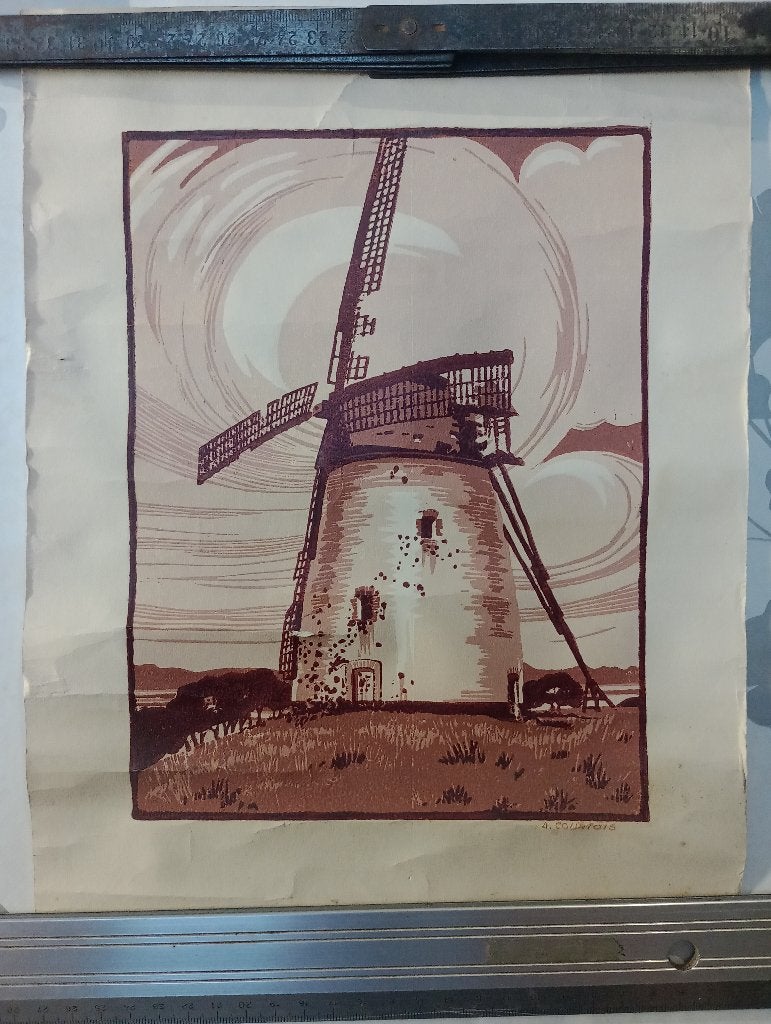 Gravure A. Courtois 1918 Moulin Obigies Escaut 24x30cm, Antiquités & Art, Enlèvement ou Envoi, Militaire, Gravure, Signé