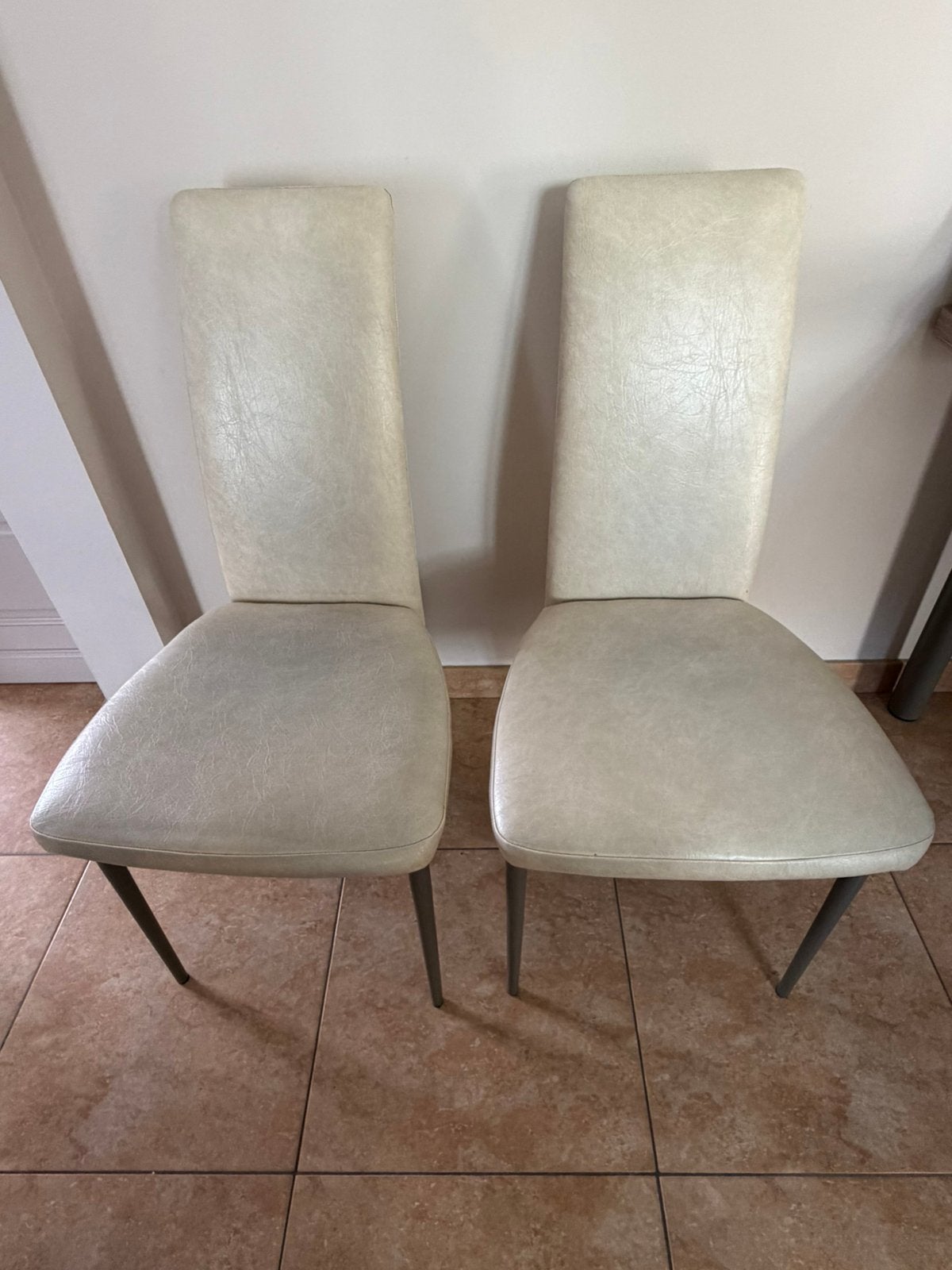 Chaises de cuisine, lot de 5, beige, aspect cuir, Maison & Meubles, Chaises, Enlèvement, Comme neuf