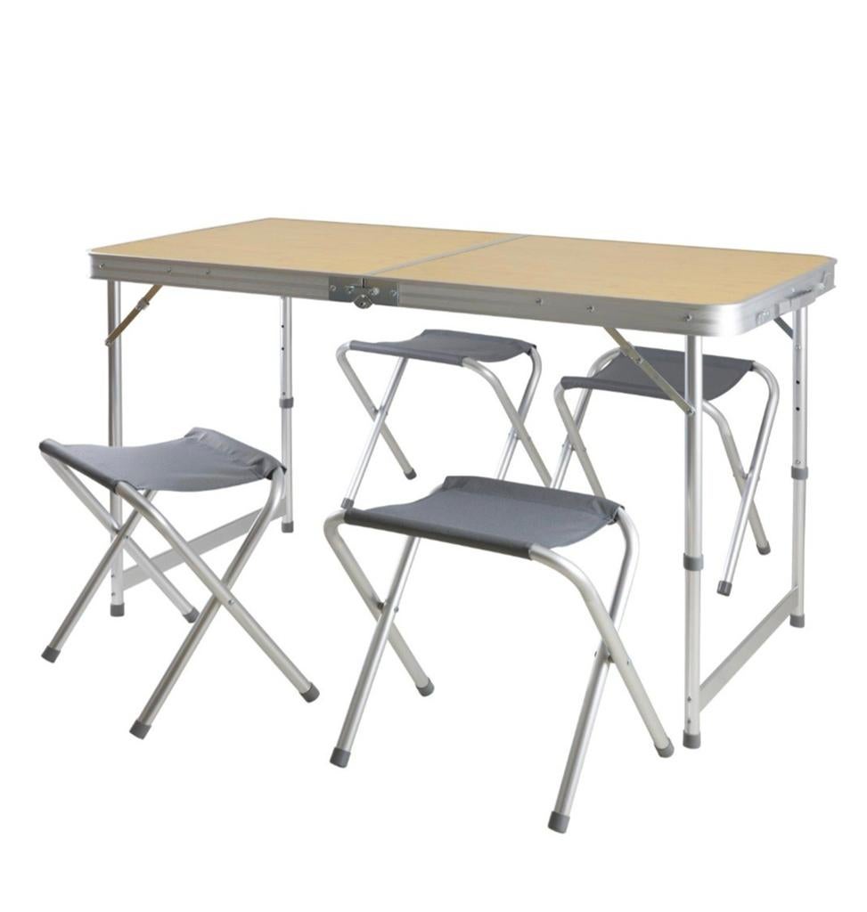 Table de camping pliable avec 4 tabourets