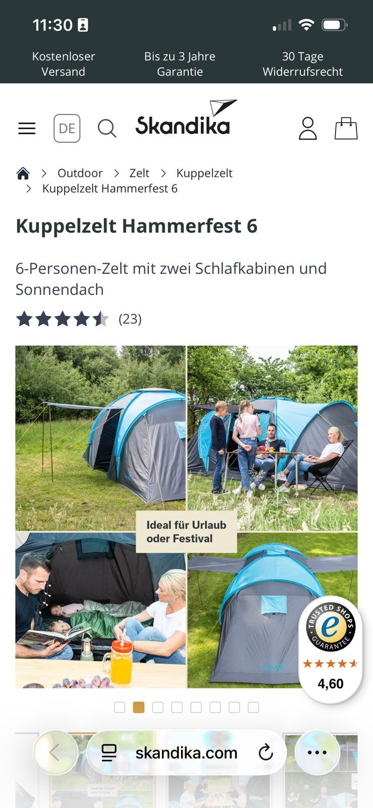 Skandika hammerfest 6, Caravans en Kamperen, Ophalen, Nieuw, Tot en met 6