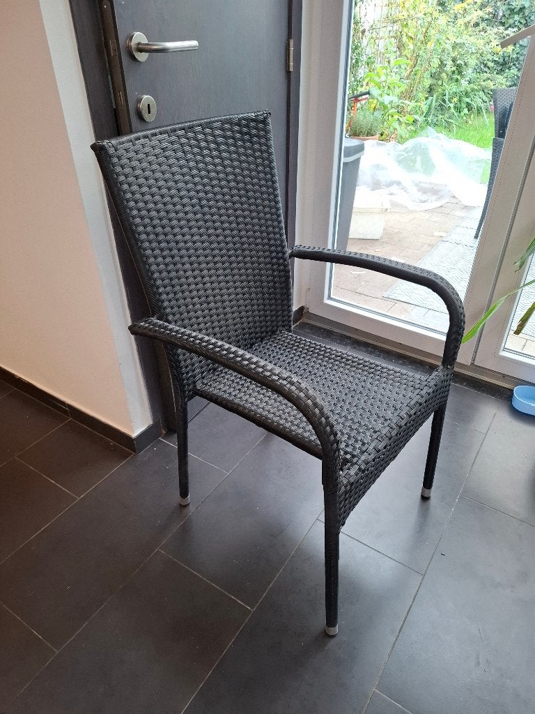 Set van 6 zwarte tuinstoelen met armleuningen – wicker, Maison & Meubles, Wicker, Synthétique, Enlèvement, Noir