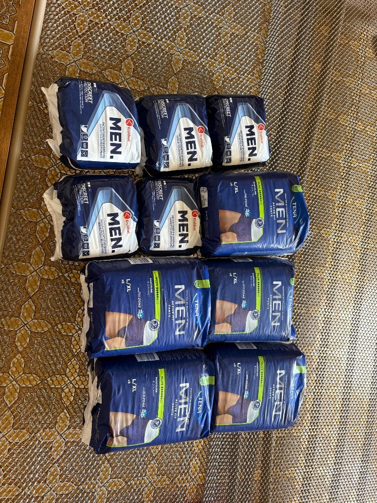 5 pakken tena men broekjes en 5 kruidvat inlegverband men, Ophalen, Nieuw